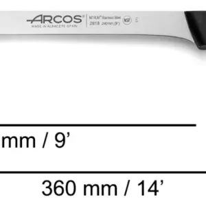 Detalle del filo liso de un cuchillo jamonero Arcos