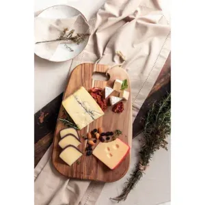 Tabla de madera de teca FSC para servir quesos y embutidos