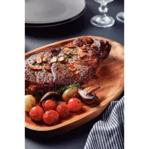 Bandeja de madera de teca para servir carnes asadas