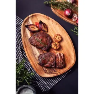Bandeja de madera de teca para servir asados