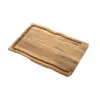 Tabla de cortar rectangular de madera de teca con ranura perimetral